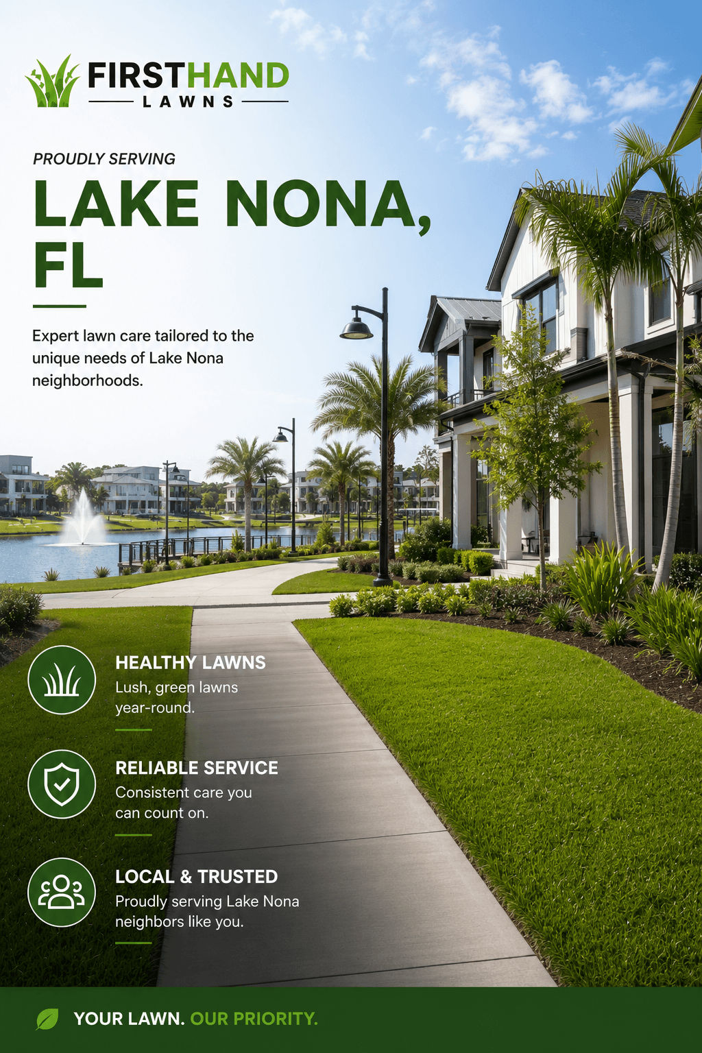 Firsthand Lawns proudly serving Lake Nona, FL